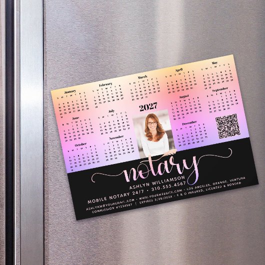 2026 Kalender Notary Black Pink QR Code Magnet