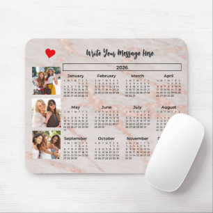 2026 Kalender Pink Marbleized Foto-Collage-Magnet Mousepad
