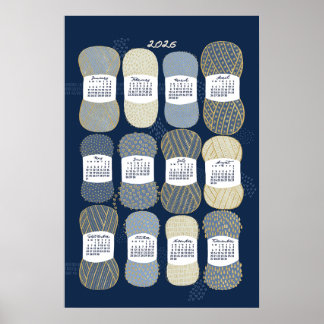2026 Kalender Poster Blau und Gold