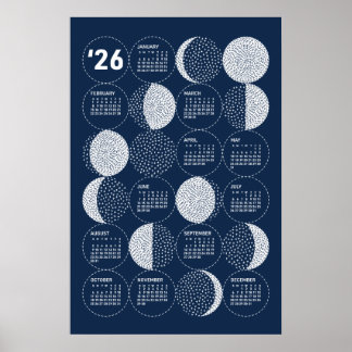 2026 Kalender Poster Moon Phasen Sashiko