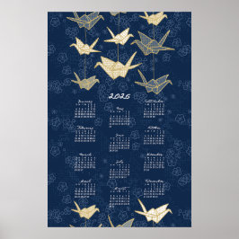 2026 Kalender Poster Origami Krane Blau und Gold
