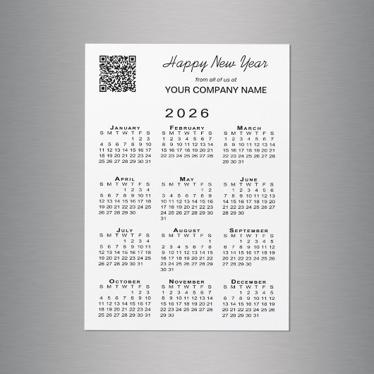2026 Kalender QR Code Business Holiday Magnet Card
