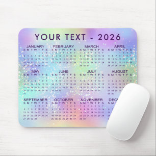 2026 Kalender Rainbow Glitzer Lila oder benutzerde Mousepad