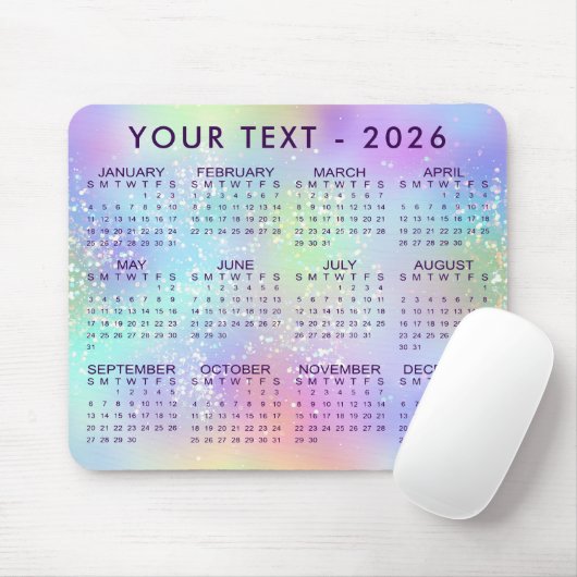 2026 Kalender Rainbow Glitzer Lila oder benutzerde Mousepad (Mit Mouse)