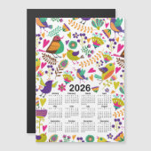2026 Kalender Rosa und Lila Vögel und Blume Magnetkarte (Vorne/Hinten)