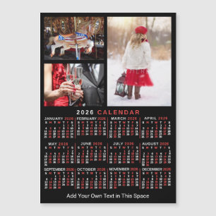 2026 Kalender Schwarz Rot Personalisiertes Foto Ma Magnetkarte