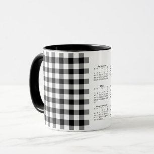 2026 Kalender Schwarz-weiß Gingham Karierte Vorlag Tasse