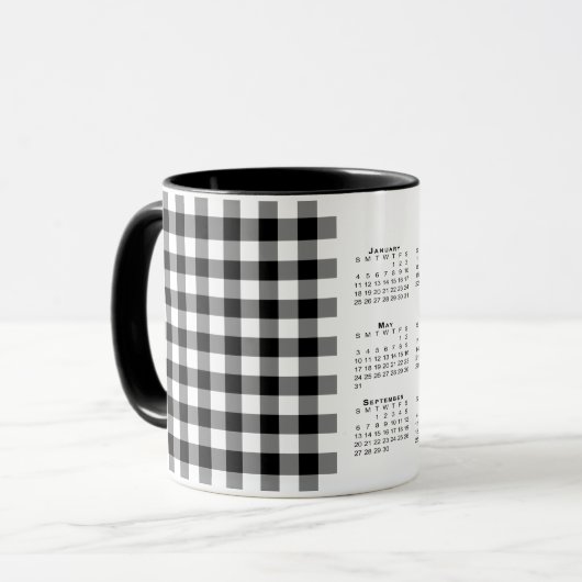 2026 Kalender Schwarz-weiß Gingham Karierte Vorlag Tasse (Vorderseite Links)