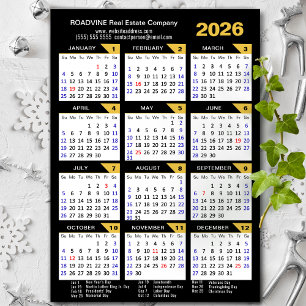 2026 Kalender Schwarzes Gold Modernes Business Mag Magnetkarte