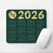 2026 Kalender Smaragdgrün & Gold-Logo Mousepad (Mit Mouse)