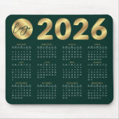 2026 Kalender Smaragdgrün & Gold-Logo Mousepad (Vorne)
