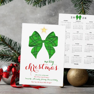 2026 Kalender Tartan Bow Frohe Weihnachtskalender Feiertagskarte