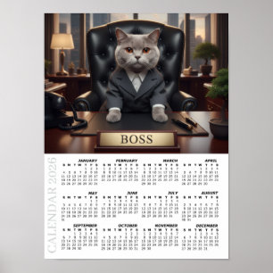2026 Kalender, The Boss - Büro-Spaß-Katzen / Groß Poster