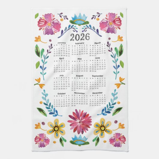 2026 Kalender Traditionelle mexikanische Kunst des Geschirrtuch (Vertikal)