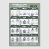 2026 Kalender Überblick Green Simple Business Magn Magnetkarte (Vorderseite)