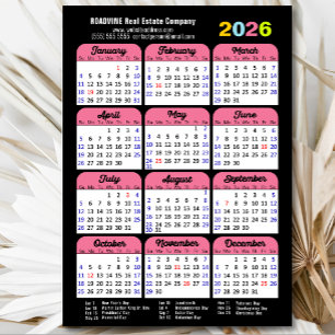 2026 Kalender US-Feiertage Rosa Corporate Magnetic Magnetkarte