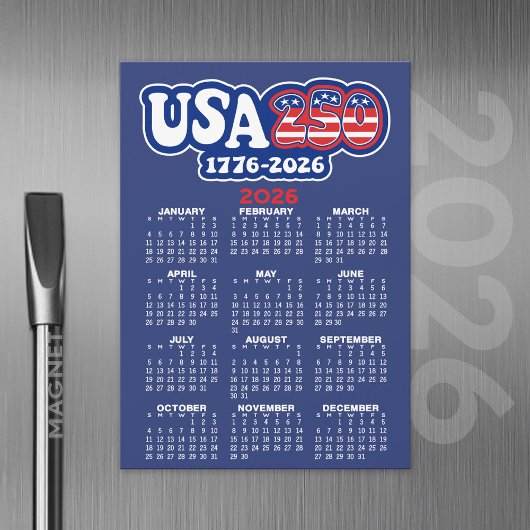 2026 Kalender USA 250 Amerikas Geburtstag 1776-202 Magnetkarte