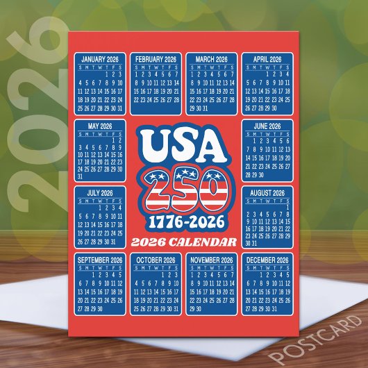 2026 Kalender - USA 250 Red White Blue Postkarte