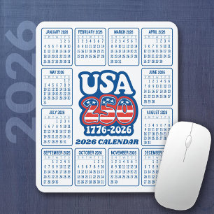 2026 Kalender - USA 250 Rot Weiß Blau Mousepad