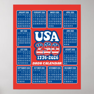2026 Kalender - USA 250 Rot Weiß Blau Poster