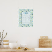2026 Kalender Volljahr Blau Floral Poster (Küche)