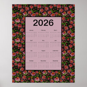 2026 Kalender Volljahr Kegelblumen Poster