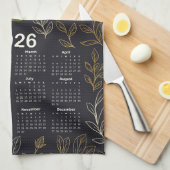 2026 Kalender Vorzeitiges Gold-Blätter-Muster Geschirrtuch (Viertel Falte)