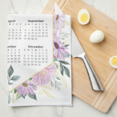 2026 Kalender Wasserfarbe Lila Botanische Vegetati Geschirrtuch (Viertel Falte)