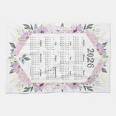 2026 Kalender Wasserfarbe Lila Botanische Vegetati Geschirrtuch (Horizontal)