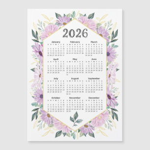 2026 Kalender Wasserfarbe Lila Botanische Vegetati Magnetkarte