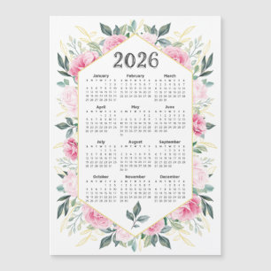 2026 Kalender Wasserfarbe Rosa Botanische Vegetati Magnetkarte