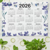 2026 Kalender Wasserfarben Blumenmuster Geschirrtuch (Gefaltet)