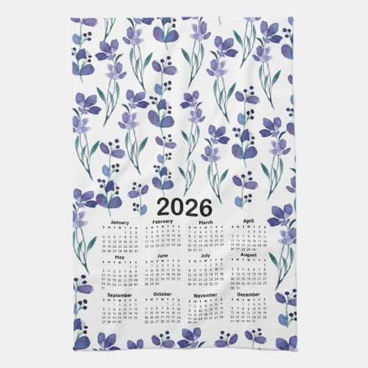 2026 Kalender Wasserfarben Blumenmuster Geschirrtuch (Vertikal)