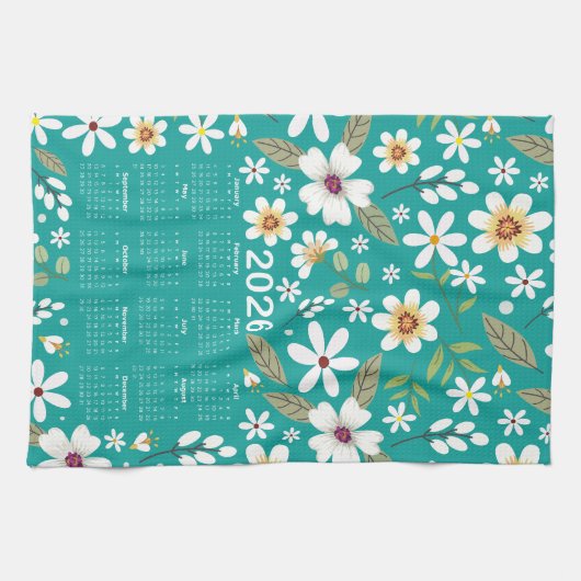 2026 Kalender: Weißes Muster Geschirrtuch (Horizontal)