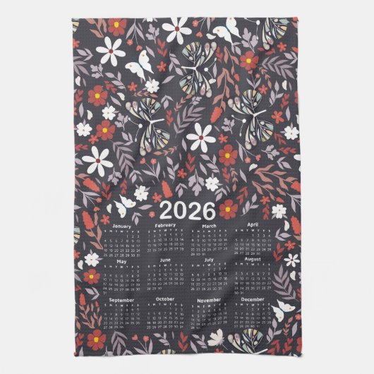 2026 Kalender: Whimsical Floral and Butterfly Geschirrtuch (Vertikal)