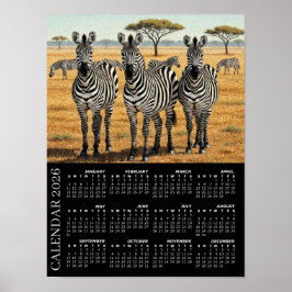 2026 Kalender, Zebras, Afrikanische Safari, Afrika Poster