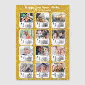 2026 Kalenderfamilie 12 Foto Moderner Gold Glitzer Magnetkarte (Vorderseite)