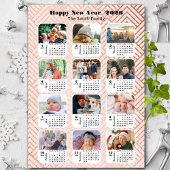 2026 Kalenderfamilie 12 Foto Moderner rosa Glitzer Magnetkarte