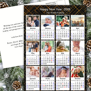 2026 Kalenderfamilie 12 Foto Modernes Schwarzes Go Feiertagspostkarte