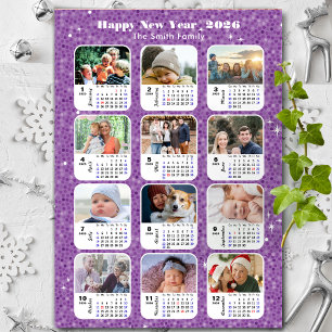 2026 Kalenderfamilie 12 FotoCollage Minimalistisch Feiertagskarte