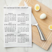 2026 Kalenderfamilie Name Foto Einfach Weiß Schwar Geschirrtuch (Viertel Falte)