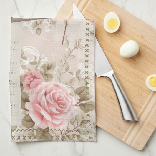 2026 Kalenderhandtuch Das Gebet des Herrn rosa Ros Geschirrtuch (Viertel Falte)
