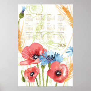 2026 Kalenderposter Aquarellmohn Poster