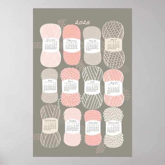 2026 Kalenderposter Knitting Beige und Rose Poster (Vorne)