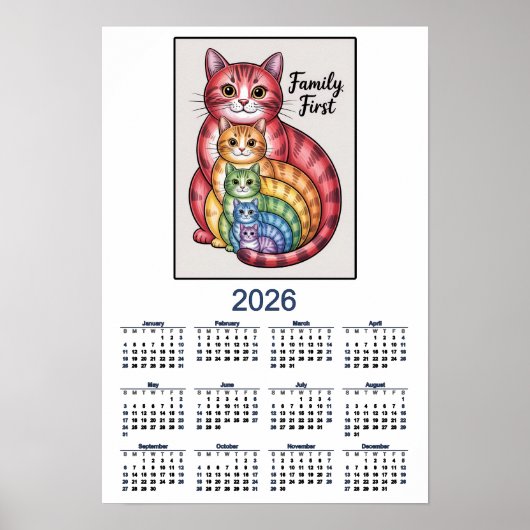 2026 Katzenkalender Familie zuerst Poster (Vorne)