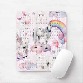 2026 Kids UnicornRainbow Moon Stars Kalender Mousepad