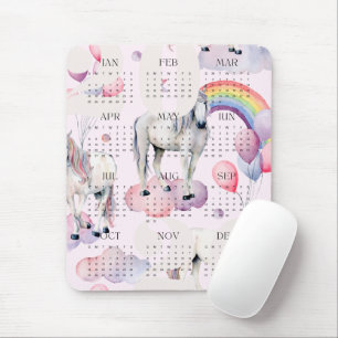 2026 Kids UnicornRainbow Moon Stars Kalender Mousepad