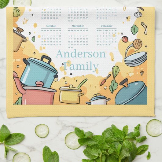 2026 Kochgeschirr in der farbenfrohen Küche Themen Geschirrtuch (Gefaltet)