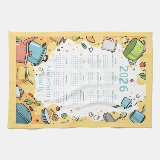 2026 Kochgeschirr in der farbenfrohen Küche Themen Geschirrtuch (Horizontal)