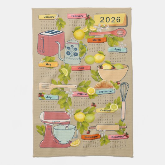 2026 Küche Kalender Tea Handtuch (Vertikal)